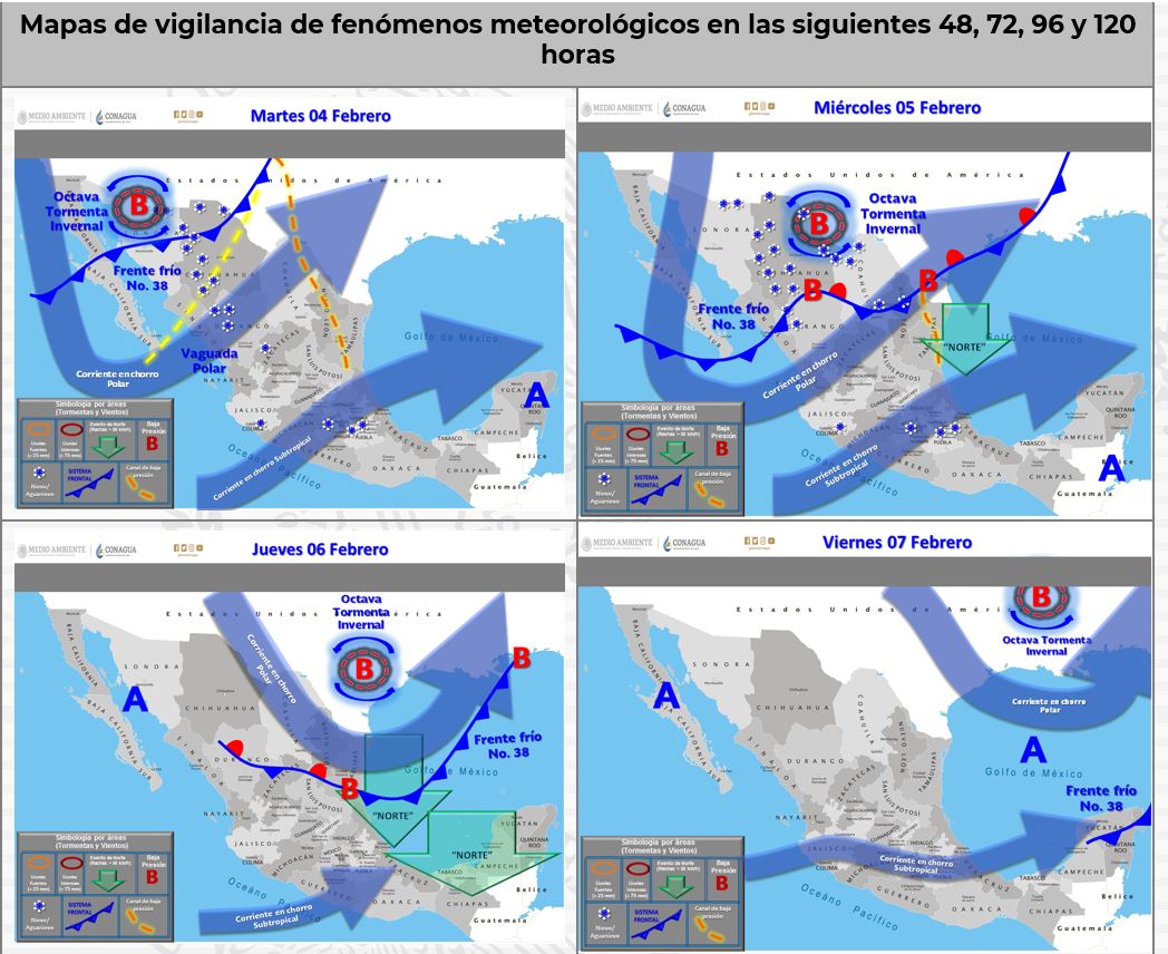El Frente Frío No. 38 y la 8va Tormenta Invernal ocasionarán rachas de viento superiores a los 70 km/h en regiones de San Luis Potosí