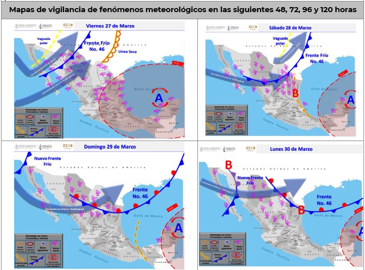 Frente Frío No. 46 originará vientos fuertes e incremento en el potencial de lluvias durante el fin de semana