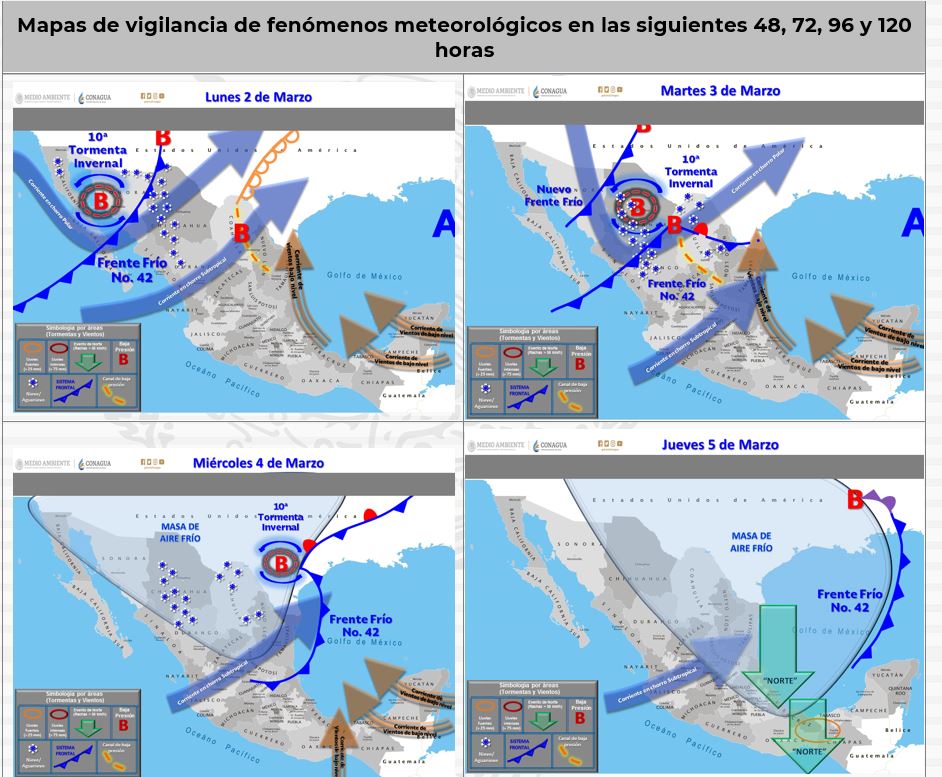El Frente Frío No.  42 y la Décima Tormenta invernal generarán viento fuerte con rachas superiores a los 80 km/h para San Luis Potosí