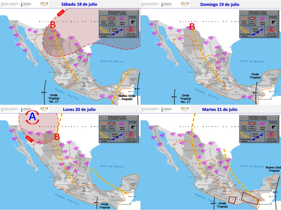 Baja presión generarán intervalos de chubascos durante la semana en regiones de San Luis Potosí