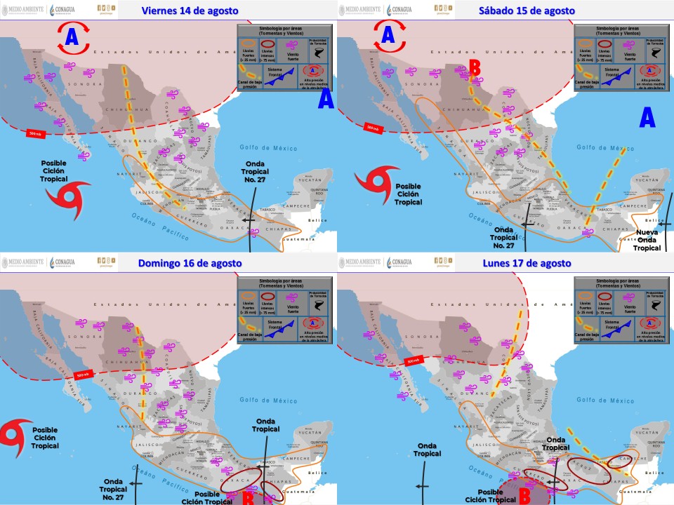 Se prevén intervalos de chubascos y rachas de viento superiores a 50 km/h durante el fin de semana en regiones de San Luis Potosí