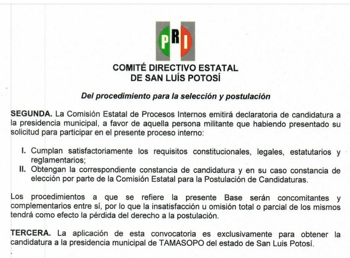 COMITÉ MUNICIPAL DEL PRI  INICIARÁ REGISTRO DE PRECANDIDATOS A LA PRESIDENCIA MUNICIPAL