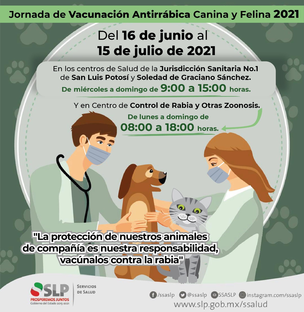 SS INICIA JORNADA DE VACUNACIÓN ANTIRRÁBICA CANINA Y FELINA 2021