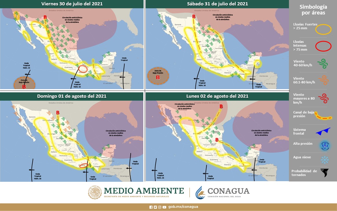 Se prevé intervalos de chubascos con actividad eléctrica durante el fin de semana en regiones del estado de San Luis Potosí
