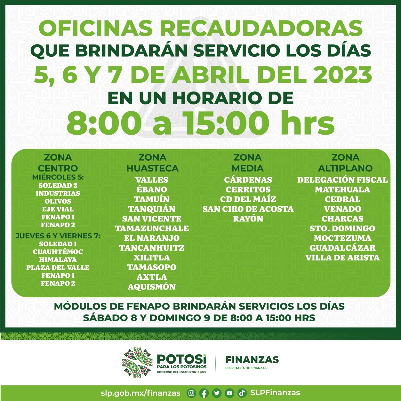 OFICINAS RECAUDADORAS CONTINUARÁN EN SERVICIO DURANTE TODA LA SEMANA ANUNCIA SEFIN OFICINAS RECAUDADORAS CONTINUARÁN EN SERVICIO DURANTE TODA LA SEMANA ANUNCIA SEFIN