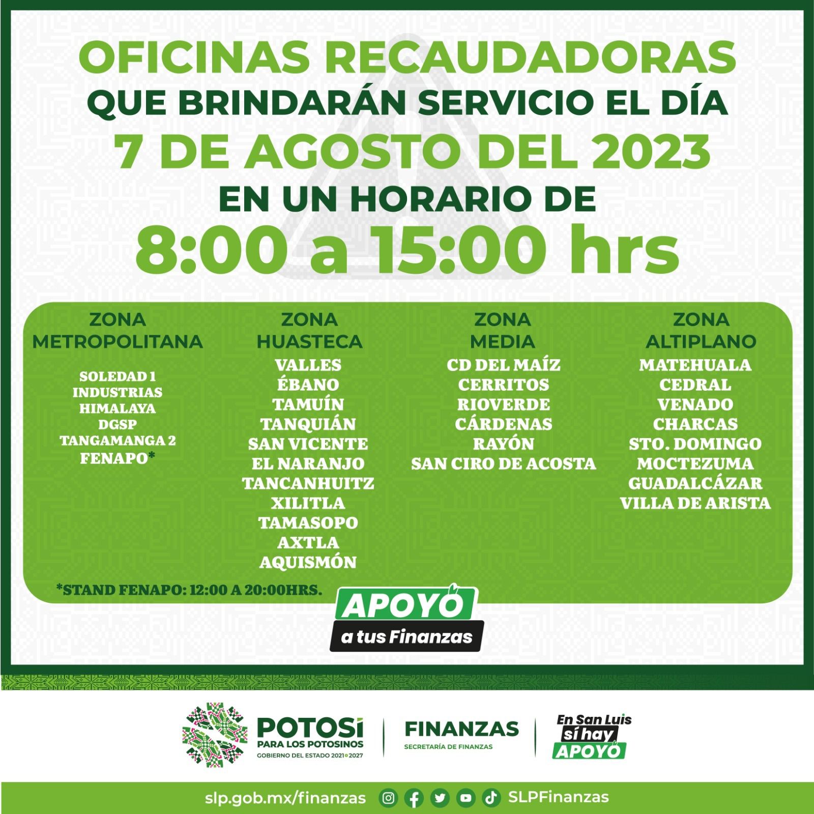 ATENDERÁN 30 RECAUDADORAS A LAS Y LOS POTOSINOS ESTE LUNES ATENDERÁN 30 RECAUDADORAS A LAS Y LOS POTOSINOS ESTE LUNES