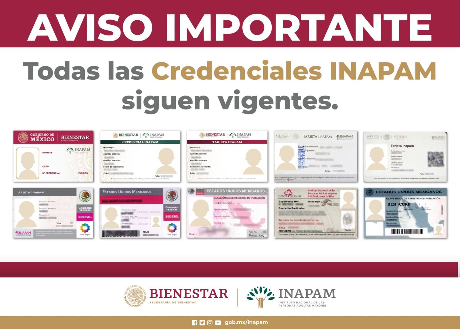 Tarjeta de INAPAM no tienen fecha de vencimiento y es válida en todos sus formatos