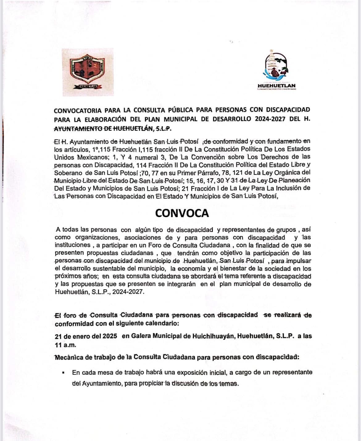 Ayuntamiento emite convocatoria para la consulta pública dirigida a personas con discapacidad