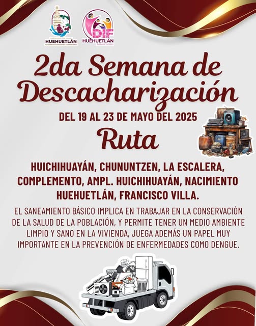 Ayuntamiento realiza 2ª Semana de Descacharrización en Huehuetlán