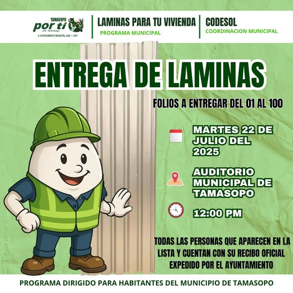 Ayuntamiento entregará primera etapa del programa de láminas subsidiadas